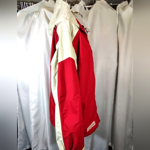 Burton Waterproof Rain/Snow Jacket, Men Red+ Cream, ZipUp, Hood,vZip Pckts, L - Picture 13 of 16